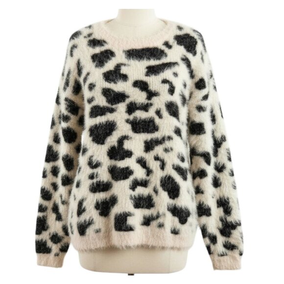 Raga Leopard Eyelash Knit Sweater Beige Black XS Soft Cozy - Picture 2 of 10